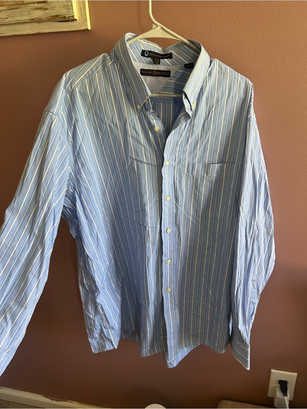 Tommy Hilfiger TLC lifetime collarLight Blue and White Striped Button-Down Shirt